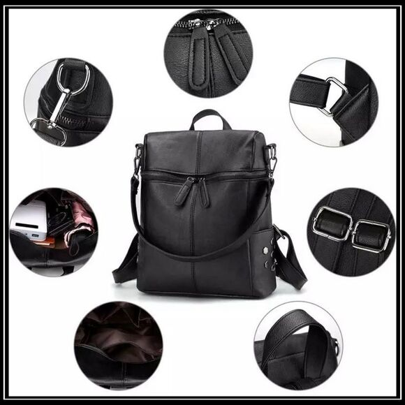 NEW HEMPSHIRE Vegan Leather Convertible Commuter Backpack - Picture 6 of 8